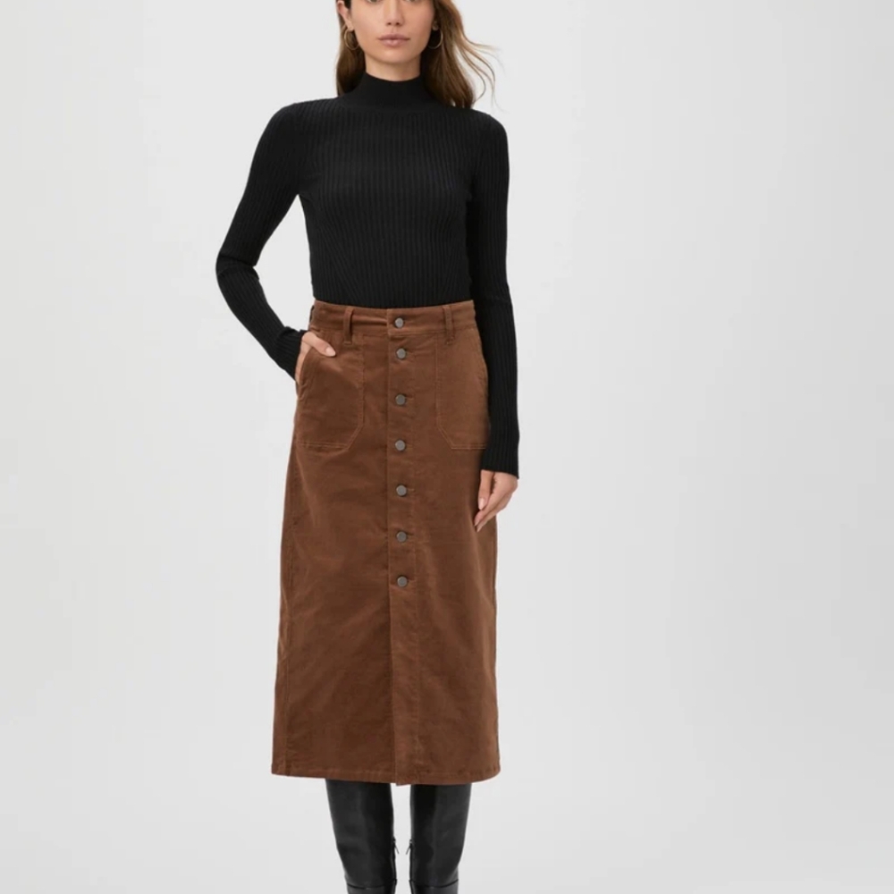 GAP Midi Skirt Size 14 Brown NWT Cotton Blend Button Front Pockets